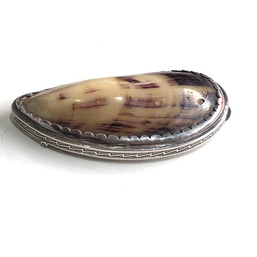 2 - Antique silver and shell snuff box measures approx 8.3cm by 4cm xrt as silver no hallmarks