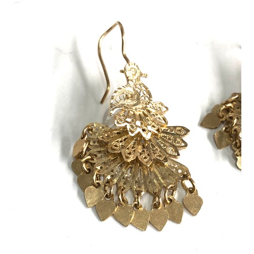 219 - Turkish 14K yellow gold chandelier earrings measures approx 4cm drop by 2.5cm wide weight 7.3g