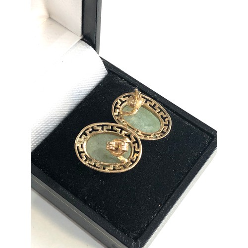 223 - 9ct gold jade earrings measures approx 1.9cm by 1.4cm weight 4.6g