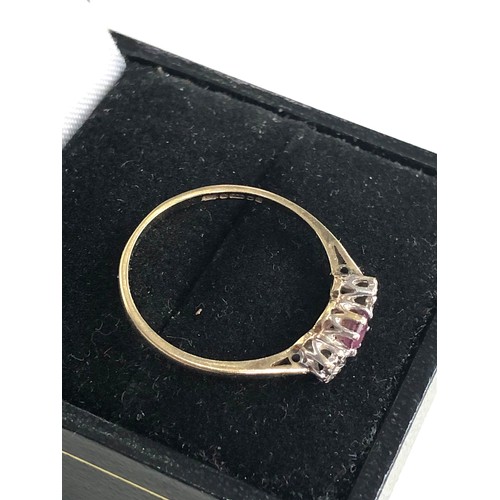 221 - 9ct gold diamond and  ruby ring weight 1.3g