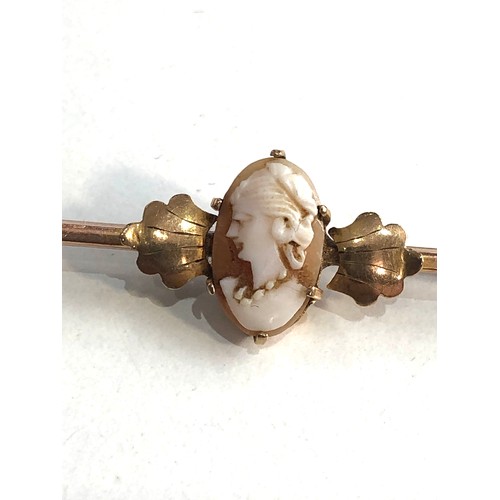 156 - Vintage 9ct gold cameo bar brooch measures approx 6.2cm weight 3.2g