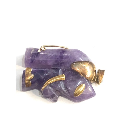 274 - 9ct gold carved amethyst elephant pendant measures approx 3.2cm drop by 2.1cm wide weight 5.1g