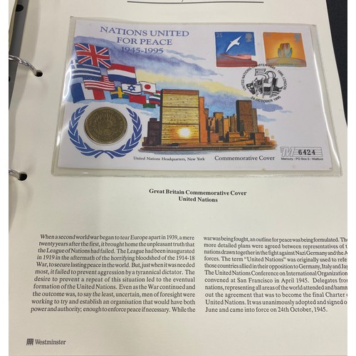 8 - 2 Albums containing Westminister mint the history of WW2 first day covers and coin sets include £2 a... 
