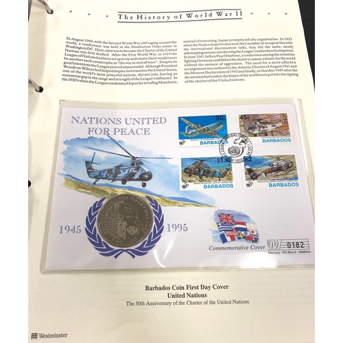 8 - 2 Albums containing Westminister mint the history of WW2 first day covers and coin sets include £2 a... 