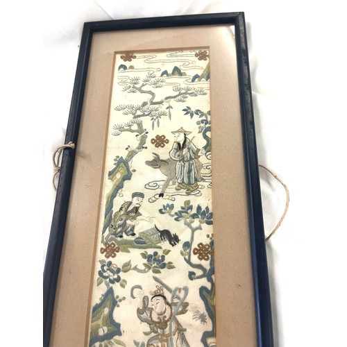 94 - Vintage Chinese on silk, approximate frame measurements: 57cm by 14.5cm