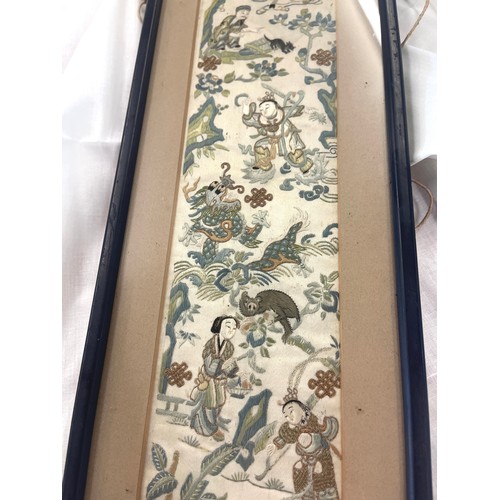 94 - Vintage Chinese on silk, approximate frame measurements: 57cm by 14.5cm