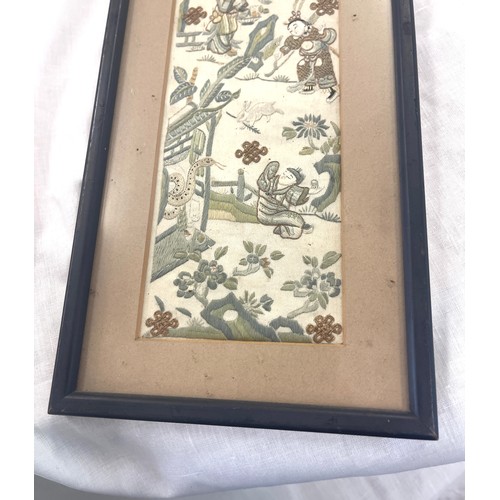 94 - Vintage Chinese on silk, approximate frame measurements: 57cm by 14.5cm