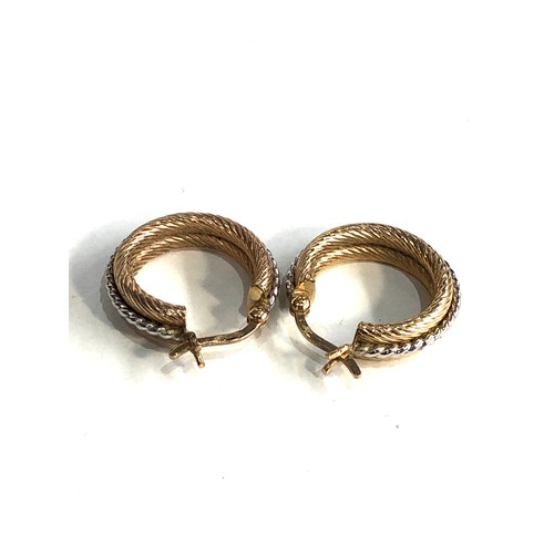 241 - 9ct white & yellow gold hoop earrings weight 2.1g