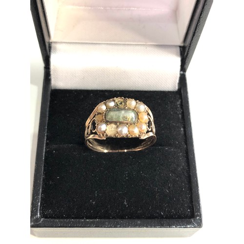 138 - 15ct gold early Victorian seed pearl mourning ring, missing stones xrt ested as 15ct gold