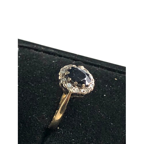 203 - 9ct gold sapphire diamond halo ring weight 1.5g