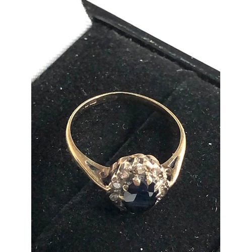 203 - 9ct gold sapphire diamond halo ring weight 1.5g