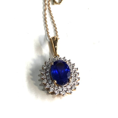 275 - 18ct gold sapphire & double diamond halo pendant necklace by iliana weight 3.5g