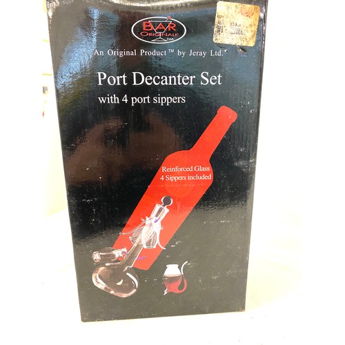62 - Boxed port decanter set and a bottle of Dows Port 1985
