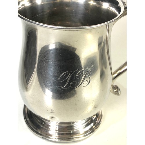 33 - Hallmarked silver tankard / mug Birmingham silver hallmarks engraved initials weight 165g