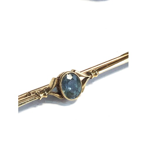 188 - Antique 15ct gold aquamarine ser bar brooch weight 3.2g