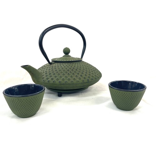 20 - Bredemeijer Teapot cast iron Xilin 0.8L green - With 2 matching cups and coaster