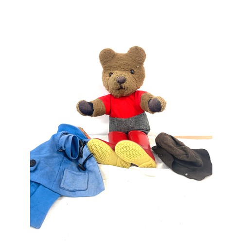 82 - Early Paddington bear with hat, coat and red Dunlop boots