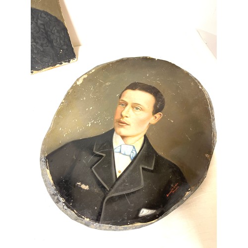 80 - 2 Signed antique paintings on board and metal, artist: Asbourne and Brain Lincoln  and 1891 Macure, ... 