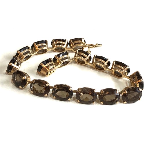 150 - vintage 9ct gold smoky quartz tennis bracelet weight 16.1g