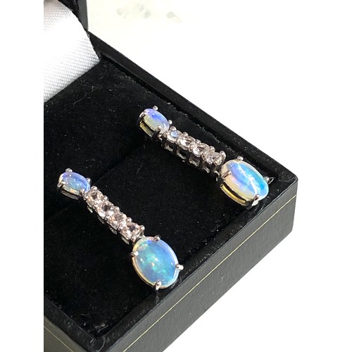 204 - 14ct white gold opal & stone set drop earrings 2.9g