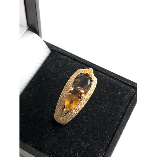 90 - 9ct gold citrine and smokey quartz  ring weight 3.1g