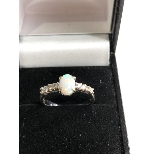 108 - 18ct white gold opal & diamond ring weight 2.9g