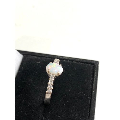 108 - 18ct white gold opal & diamond ring weight 2.9g