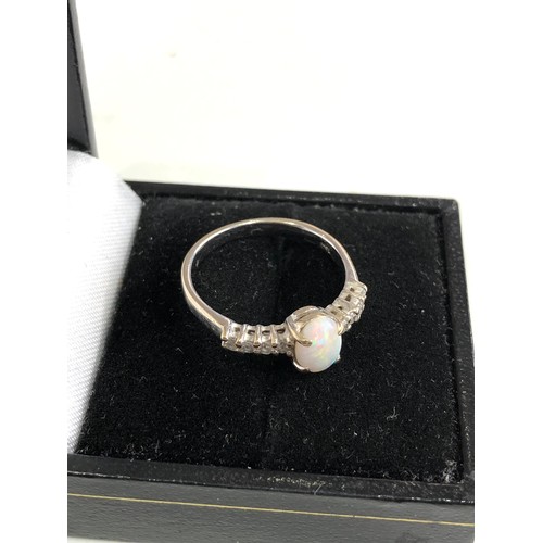 108 - 18ct white gold opal & diamond ring weight 2.9g