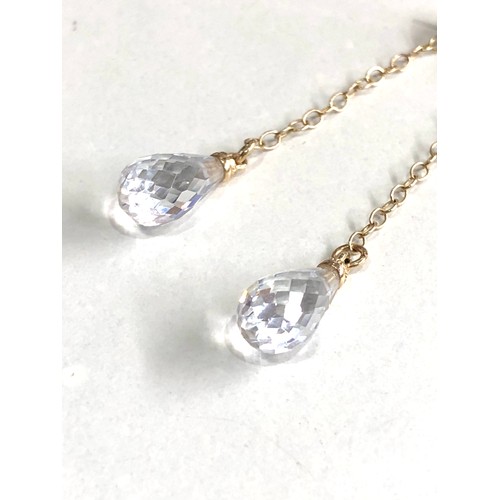 115 - 14ct gold chrystal drop earrings measure 4.5cm drop