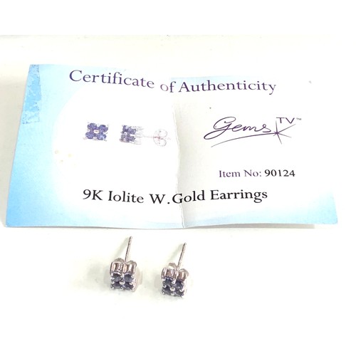 122 - Certificated 9ct gold lolite white gold earrings