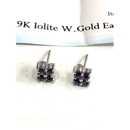 122 - Certificated 9ct gold lolite white gold earrings