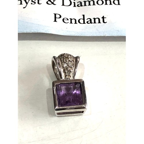 123 - Certificated 9ct white gold amethyst & diamond pendant