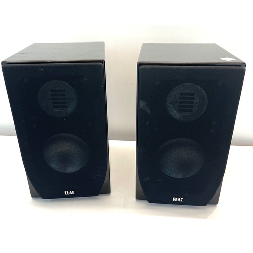 Pair of Elac speakers BS 203 anniversary edition on stands, untested