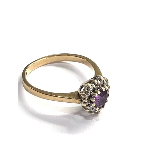 73 - 9ct gold Amethyst and diamond ring weight 2.3g