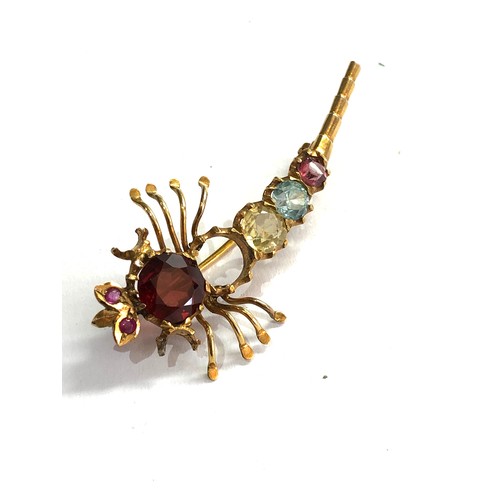 89 - 14ct gold stone set scorpion brooch weight 4.2g xrt tested as 14ct gold missing stone