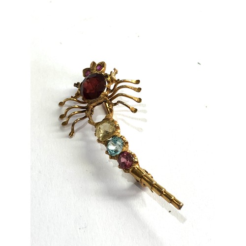 89 - 14ct gold stone set scorpion brooch weight 4.2g xrt tested as 14ct gold missing stone