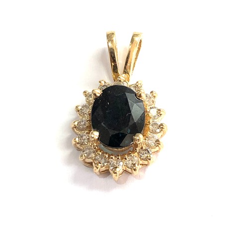 91 - 14ct gold sapphire and diamond pendant 0.30ct diamonds measures approx 2.1cm drop by 1.2cm wide weig... 