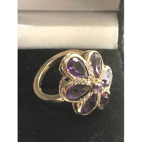 102 - 9ct gold amethyst and diamond ring weight 6.2g