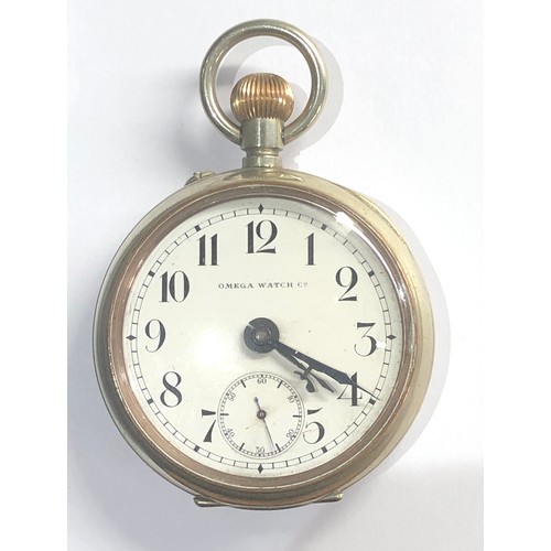 482 - Omega 8 day goliath pocket watch nickel case measures approx 70mm dia in good working condition no w... 