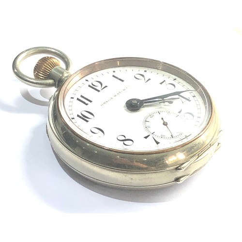 482 - Omega 8 day goliath pocket watch nickel case measures approx 70mm dia in good working condition no w... 