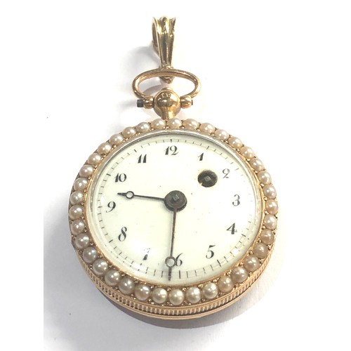 483 - Antique 18ct gold verge enamel and seed-pearl pocket fob watch case measures approx 30mm dia weight ... 