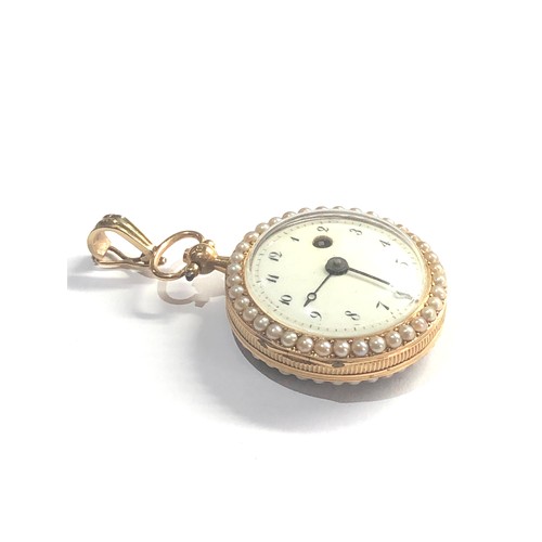 483 - Antique 18ct gold verge enamel and seed-pearl pocket fob watch case measures approx 30mm dia weight ... 