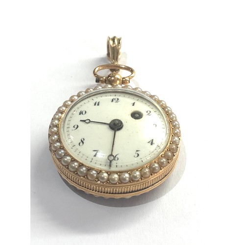 483 - Antique 18ct gold verge enamel and seed-pearl pocket fob watch case measures approx 30mm dia weight ... 