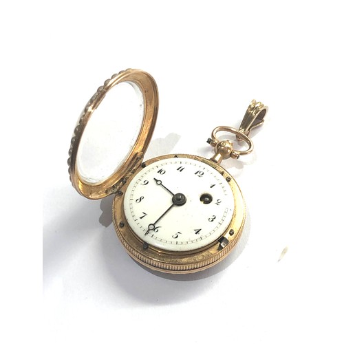 483 - Antique 18ct gold verge enamel and seed-pearl pocket fob watch case measures approx 30mm dia weight ... 