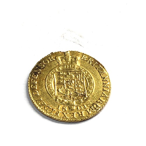 510 - Rare George lll Gold half Guinea. Dated 1801 weight 4.2g grade as shown