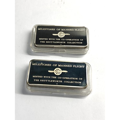 512 - 2 Solid silver milestones of manned flight ingots each 31.6g