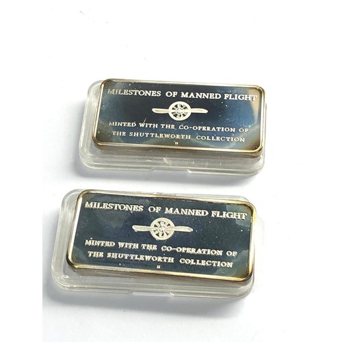 514 - 2 Solid silver milestones of manned flight ingots each 31.6g