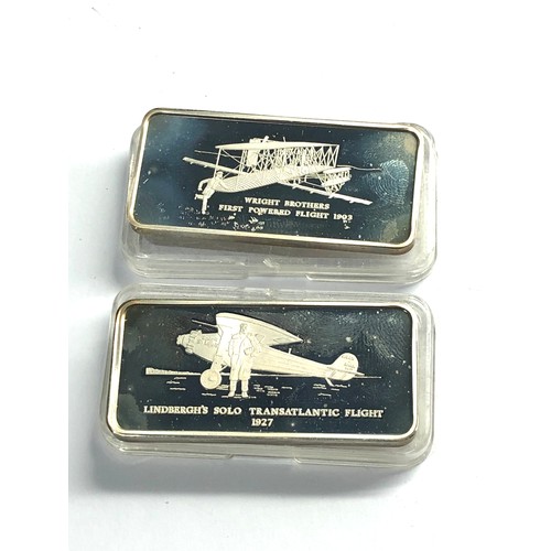 514 - 2 Solid silver milestones of manned flight ingots each 31.6g