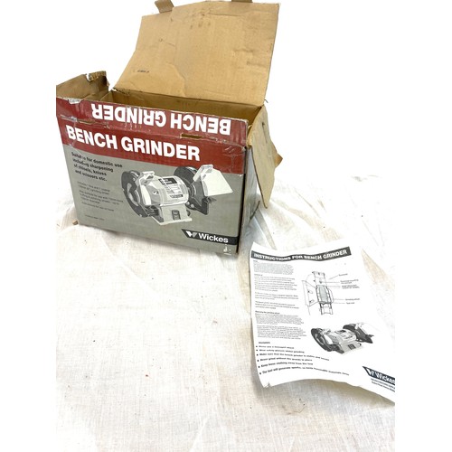 72 - Boxed bench grinder, one plastic guard missing, working order