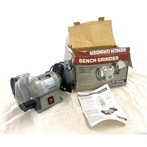 72 - Boxed bench grinder, one plastic guard missing, working order